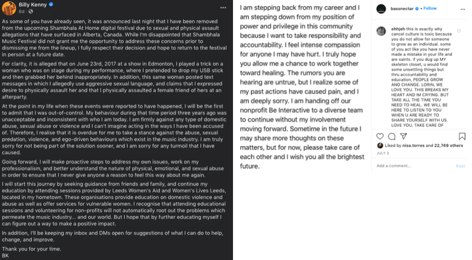 Sexual abuse Billy Kenny & Bassnectar Respond